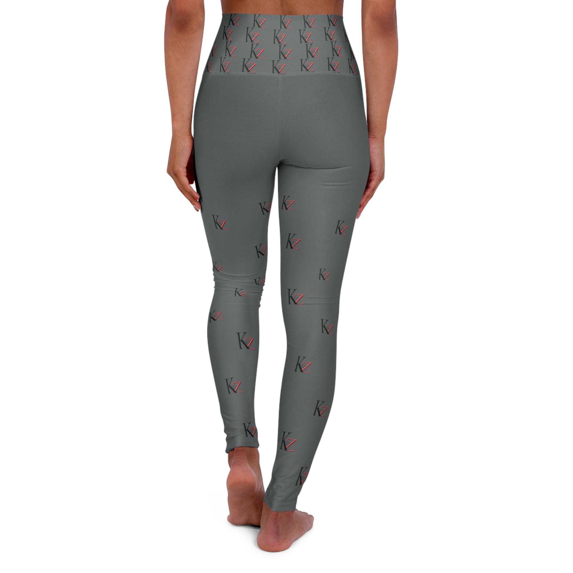 High Waisted KZ monogram Leggings (Dark Gray-Crome) For an optimal fit, check out the KZ monogram Leggings. Crafted with stretchy fabric, these leggings feature a high-waisted and slim fit. Plus, the iconic Kalent Zaiz logo is featured around the waistband.