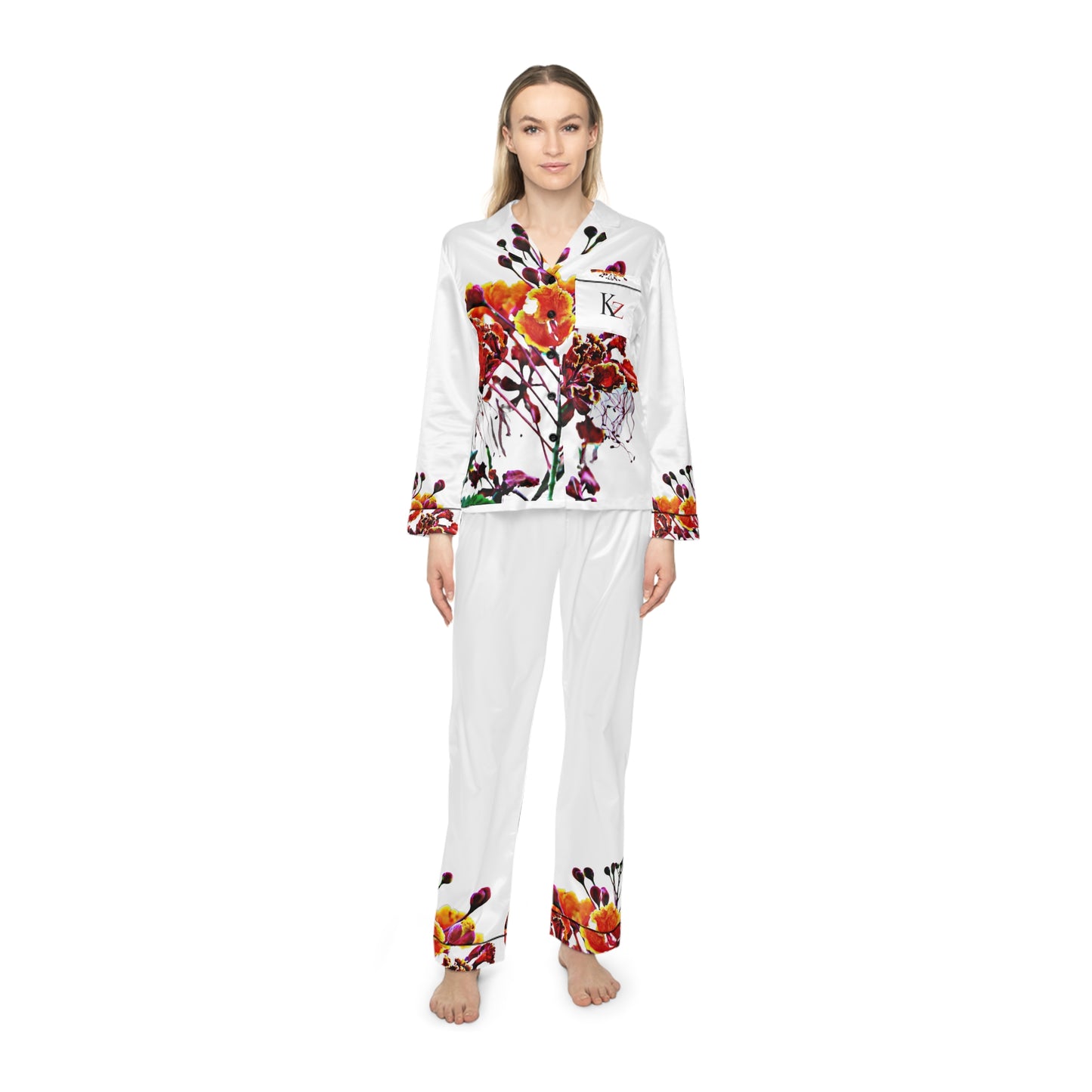 Kalent Zaiz "FLAMBOYANT" Women's Satin Pajamas ( White)