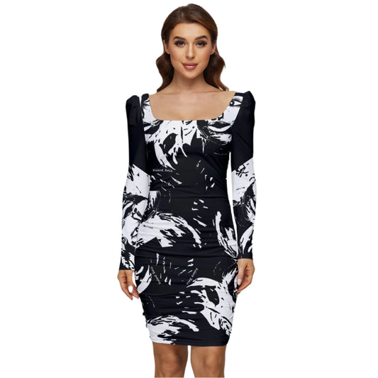 Black Frida Roached Long Sleeve Women Dress Stretch Jersey