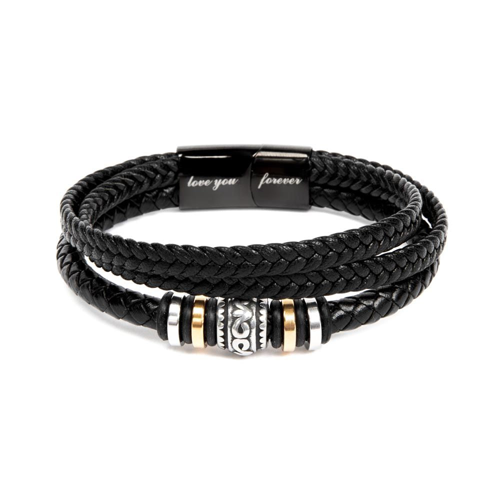Are you looking for a gift as special as the man in your life? Then this Men's "Love You Forever" Bracelet is perfect! Engraved with a heartfelt message, this gift is great for birthdays, anniversaries, or just a thoughtful way to say "I love you". It's not just an accessory; it's a daily reminder of your love and appreciation. Whether it's your son, husband, or any deserving guy, this bracelet will have them grinning from ear to ear while rocking some serious style.