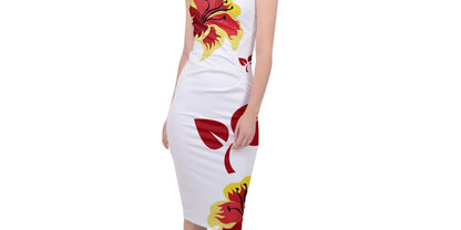 Kalent Zaiz (White Flower) Sleeveless Pencil Dress
