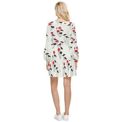 Kalent Zaiz Chic Long Sleeve Tiered Mini Dress Every girl knows that a Mini Dress, just like your favorite wear-anywhere clothing, is the key to a nice outfit without all the effort. and is polished and casual-cool, they just get you and your frills-free sense of style, plus they’re just as versatile as any classic closet basic.  The dress comes with tiered V-neck design, making it a flattering cut for any body shape. It's easy to design and makes a simple outfit.