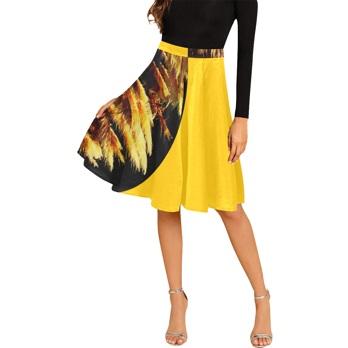 Kalent Zaiz Pleats Skirt Women's Midi Skirt (Yellow) - Designed by Kalent Zaiz