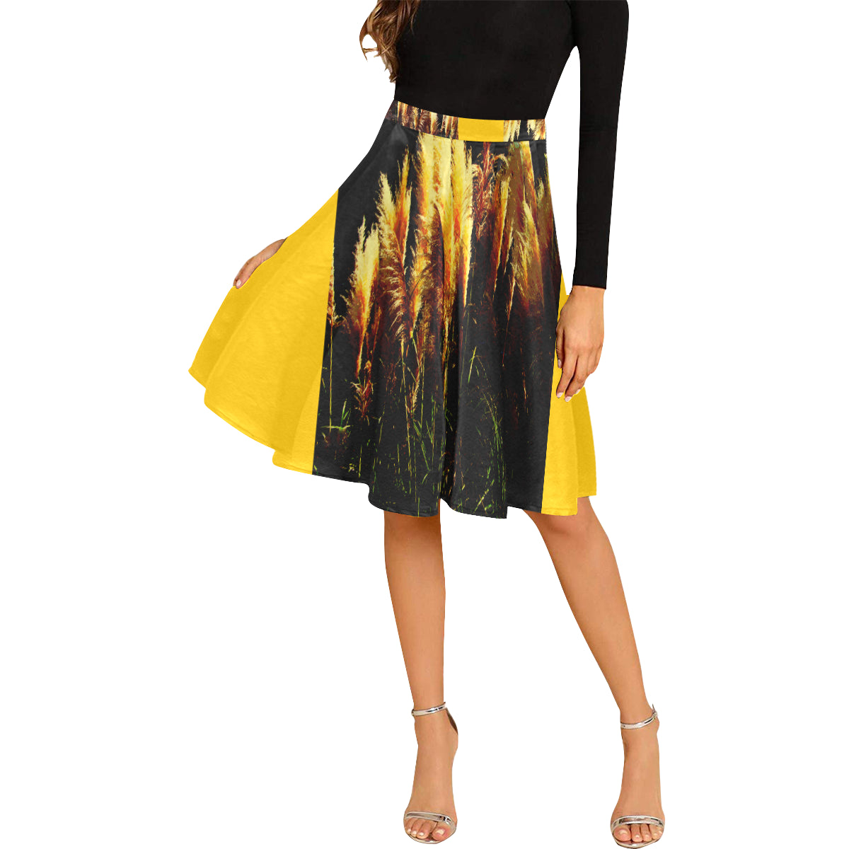 Kalent Zaiz Pleats Skirt Women's Midi Skirt  (Yellow) - Designed by Kalent Zaiz