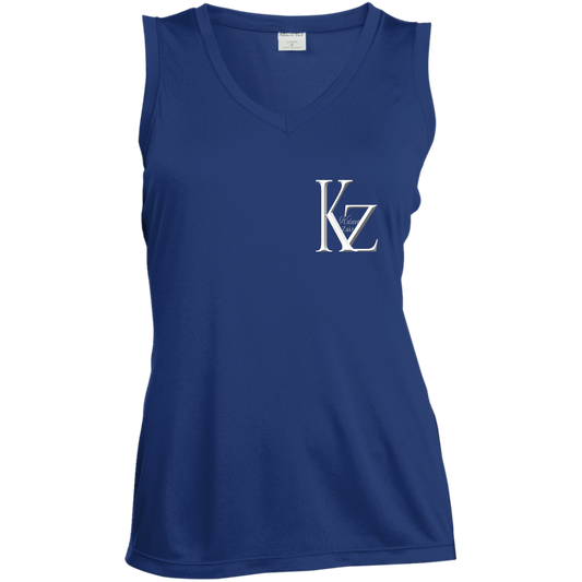 Kalent Zaiz Navi LST352 Ladies' Sleeveless Moisture Absorbing V-Neck  3.8-ounce, 100% polyester interlock with PosiCharge technology Gently contoured silhouette Double-needle armholes and hem Decoration type: Digital Print
