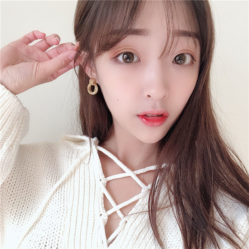 Ins cold wind metal circle geometric earrings female Korean ring winding earrings net red tide earrings F122