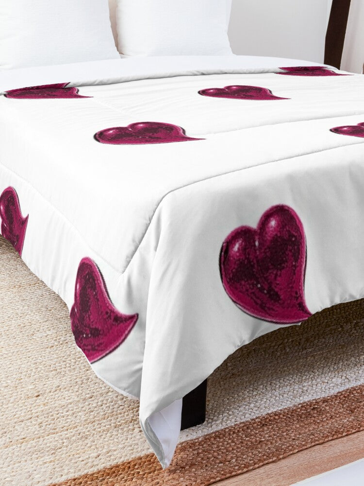 Pink Heart white Comforter