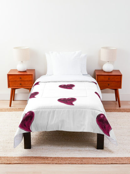 Pink Heart white Comforter