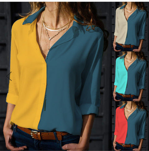 Multi-color multi-code    explosion color matching V-neck ladies shirt bottoming shirt