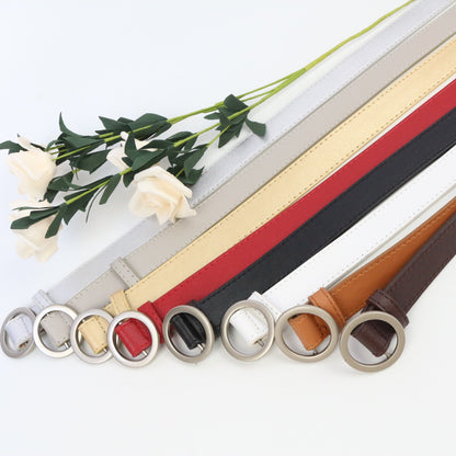 No hole round buckle ladies belt female simple wild Korean retro fashion black pants belt female Korean students