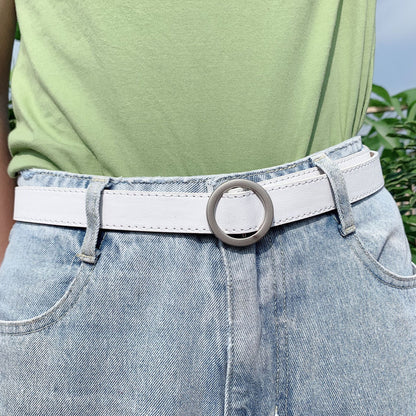 No hole round buckle ladies belt female simple wild Korean retro fashion black pants belt female Korean students