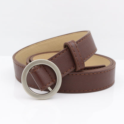 No hole round buckle ladies belt female simple wild Korean retro fashion black pants belt female Korean students