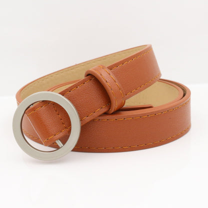 No hole round buckle ladies belt female simple wild Korean retro fashion black pants belt female Korean students