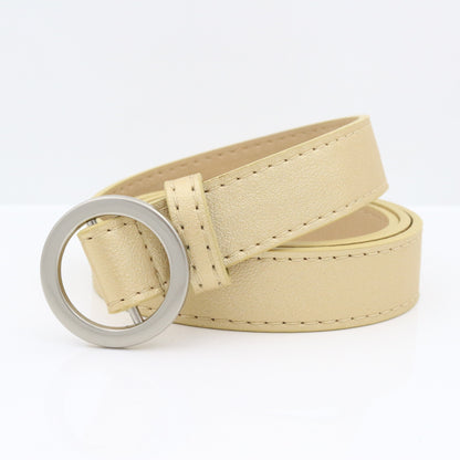 No hole round buckle ladies belt female simple wild Korean retro fashion black pants belt female Korean students