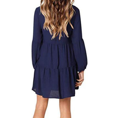 Women Autumn sexy dress in V-Neck Long Sleeve with Knee-Length