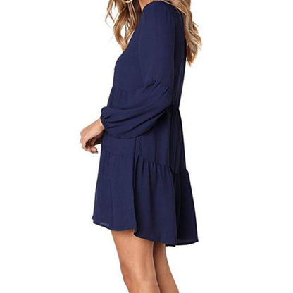 Women Autumn sexy dress in V-Neck Long Sleeve with Knee-Length