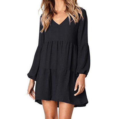 Women Autumn sexy dress in V-Neck Long Sleeve with Knee-Length