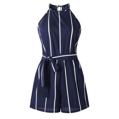 Women casual Off Shoulder Striped sexy jumpsuit in Sleeveless