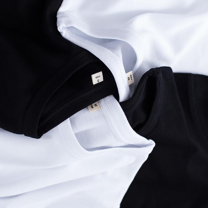 300g black white plain cotton short sleeve T-shirt for men's basic underlay not transparent