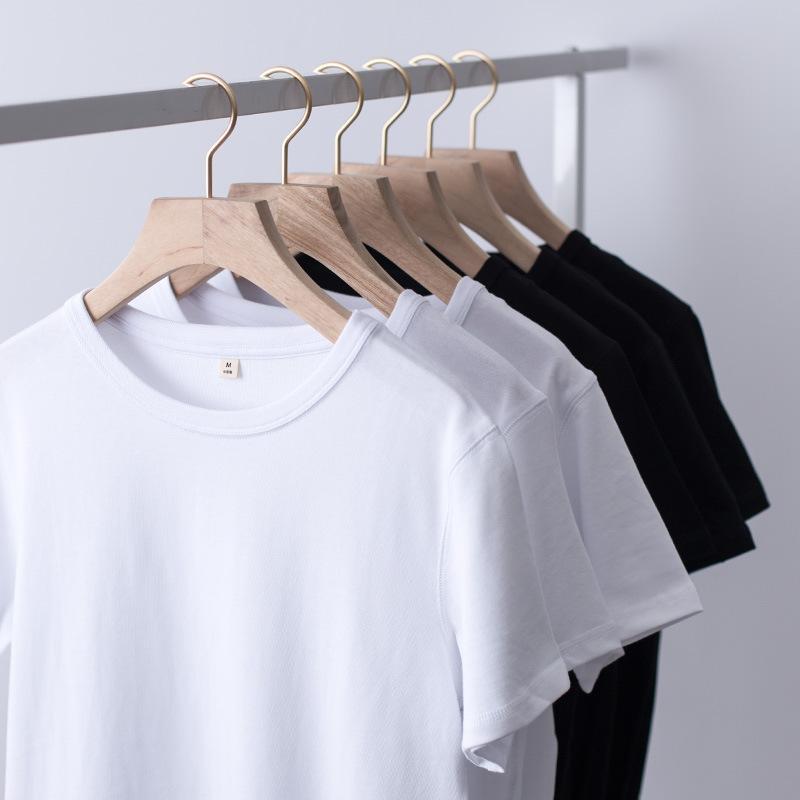 300g black white plain cotton short sleeve T-shirt for men's basic underlay not transparent