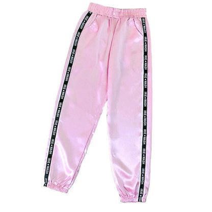LITTHING 2019 Women Summer Pocket Satin Highlight Harem Pants Women Glossy Ribbon Trousers Harajuku Joggers Women's Loose Pants