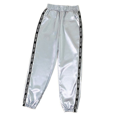 LITTHING 2019 Women Summer Pocket Satin Highlight Harem Pants Women Glossy Ribbon Trousers Harajuku Joggers Women's Loose Pants