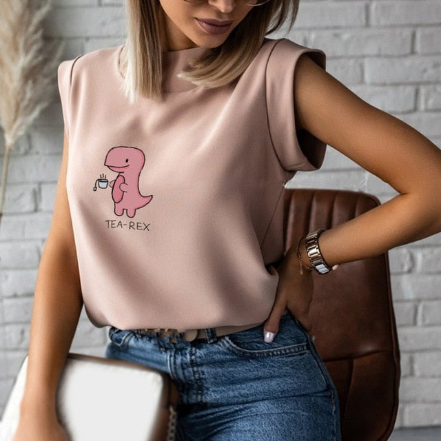 Women's Blouse Thin Abstract Art Rose Face Print O-Neck Short Sleeve White Female Casual Shirt Slim 2021 Summer Office Lady Tops